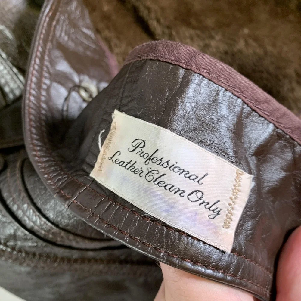 Vintage Montgomery Ward Jacket Mens 42‎ Brown Leather Car Coat Sherpa 70s 80s